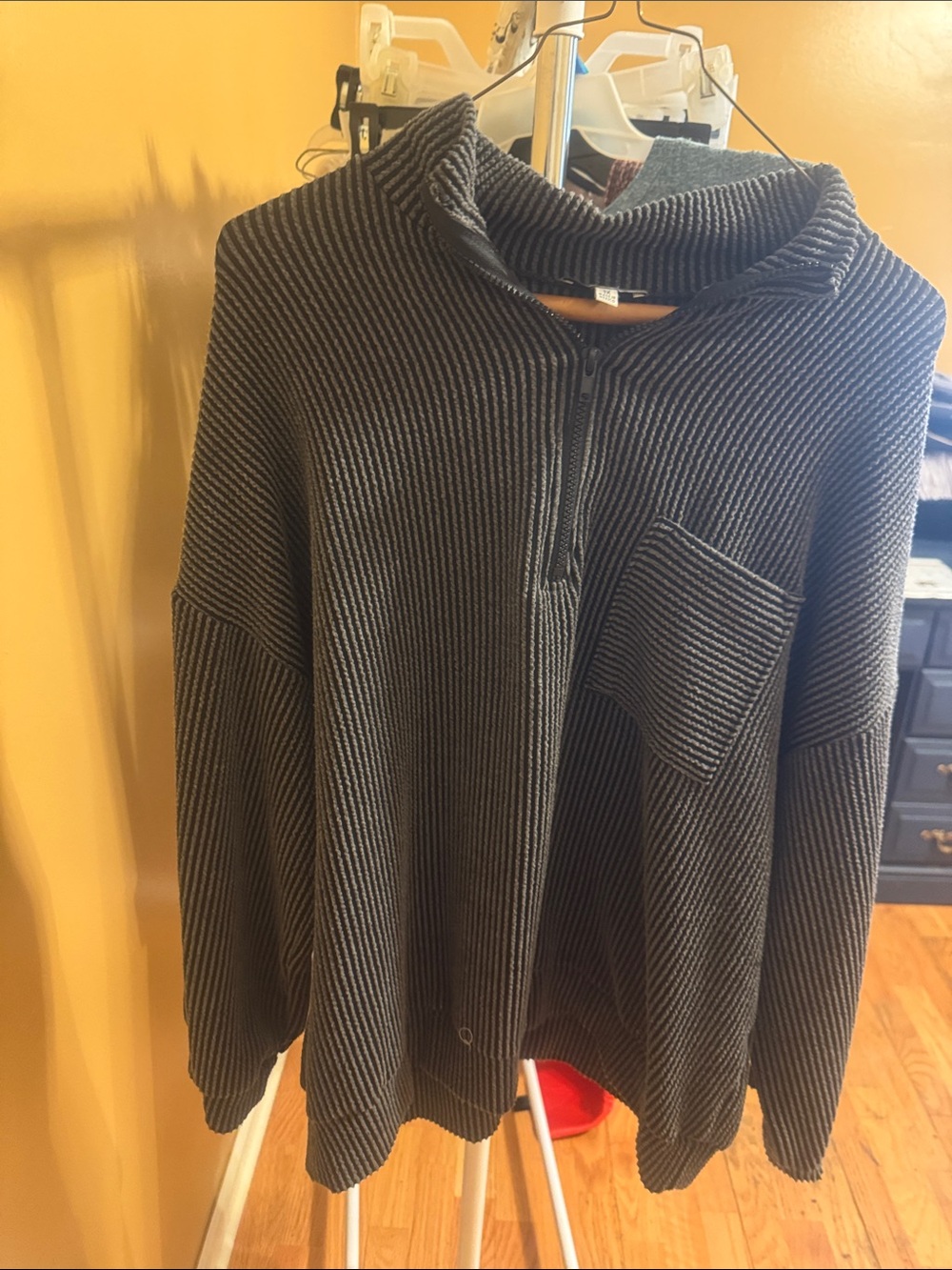 Women’s Black Ribbed Quarter-Zip Sweater Pullover